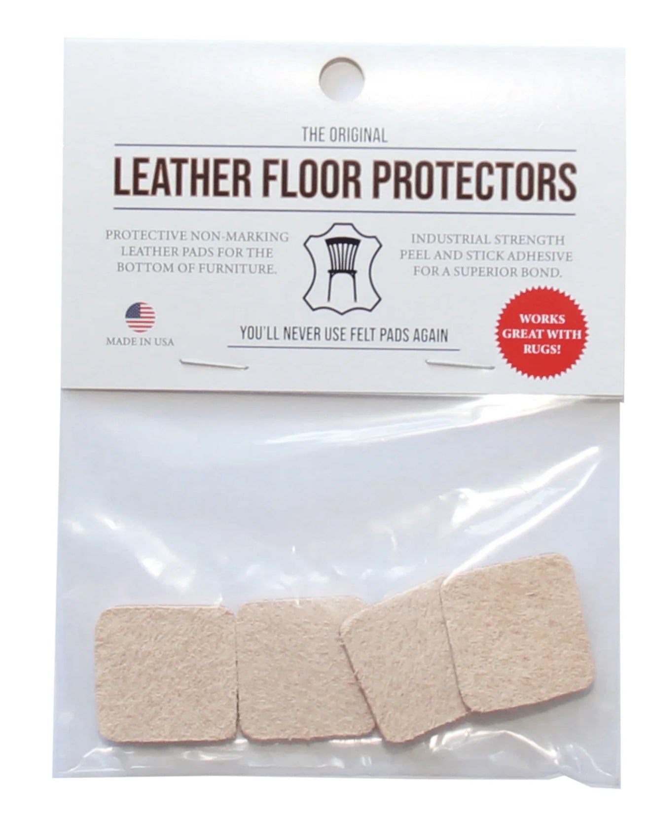 1” Square Leather Floor Pads 8-Pack | USA Made – LEATHER FLOOR PROTECTORS