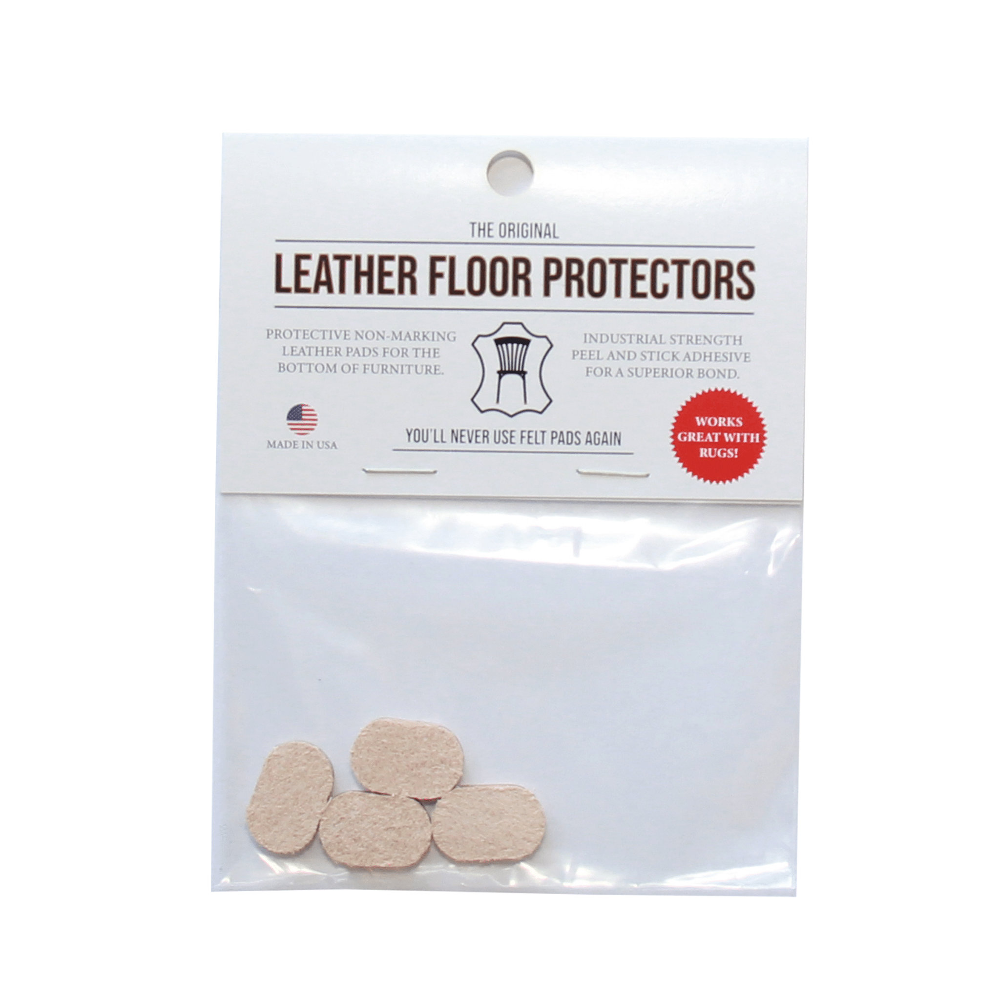 0.8" x 0.5″ Pill Shape USA-Made Leather Floor Protector Pads (4-Pack)