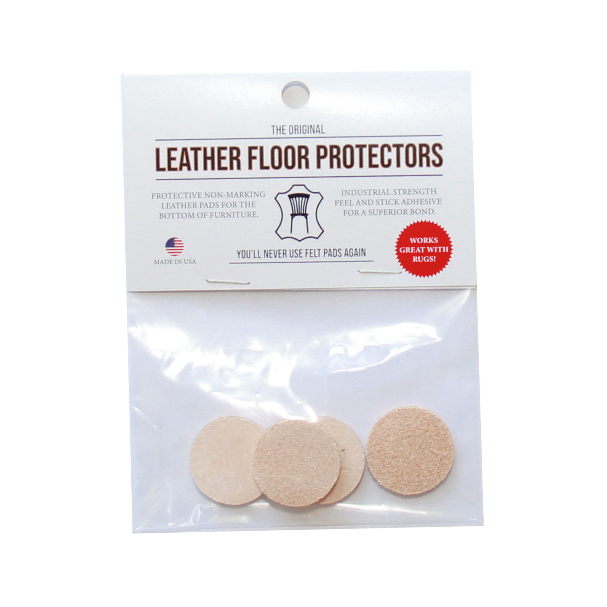 1″ Round USA-Made Leather Floor Protector Pads (4-Pack)