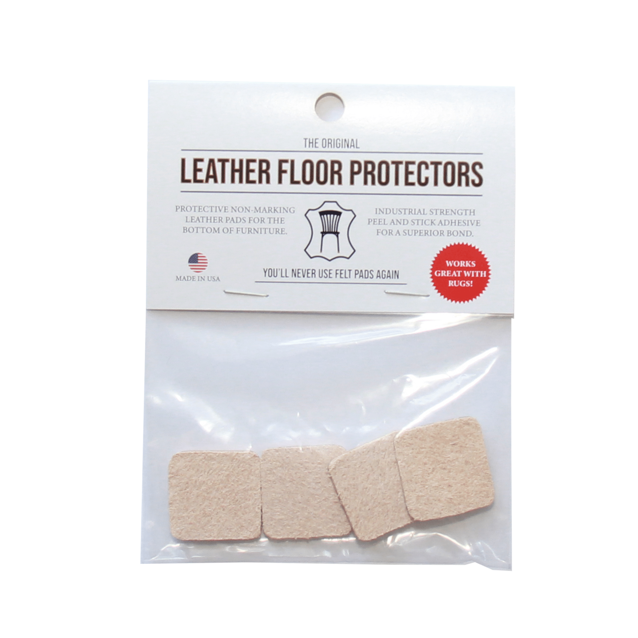 1″ Square USA-Made Leather Floor Protector Pads (4-Pack)