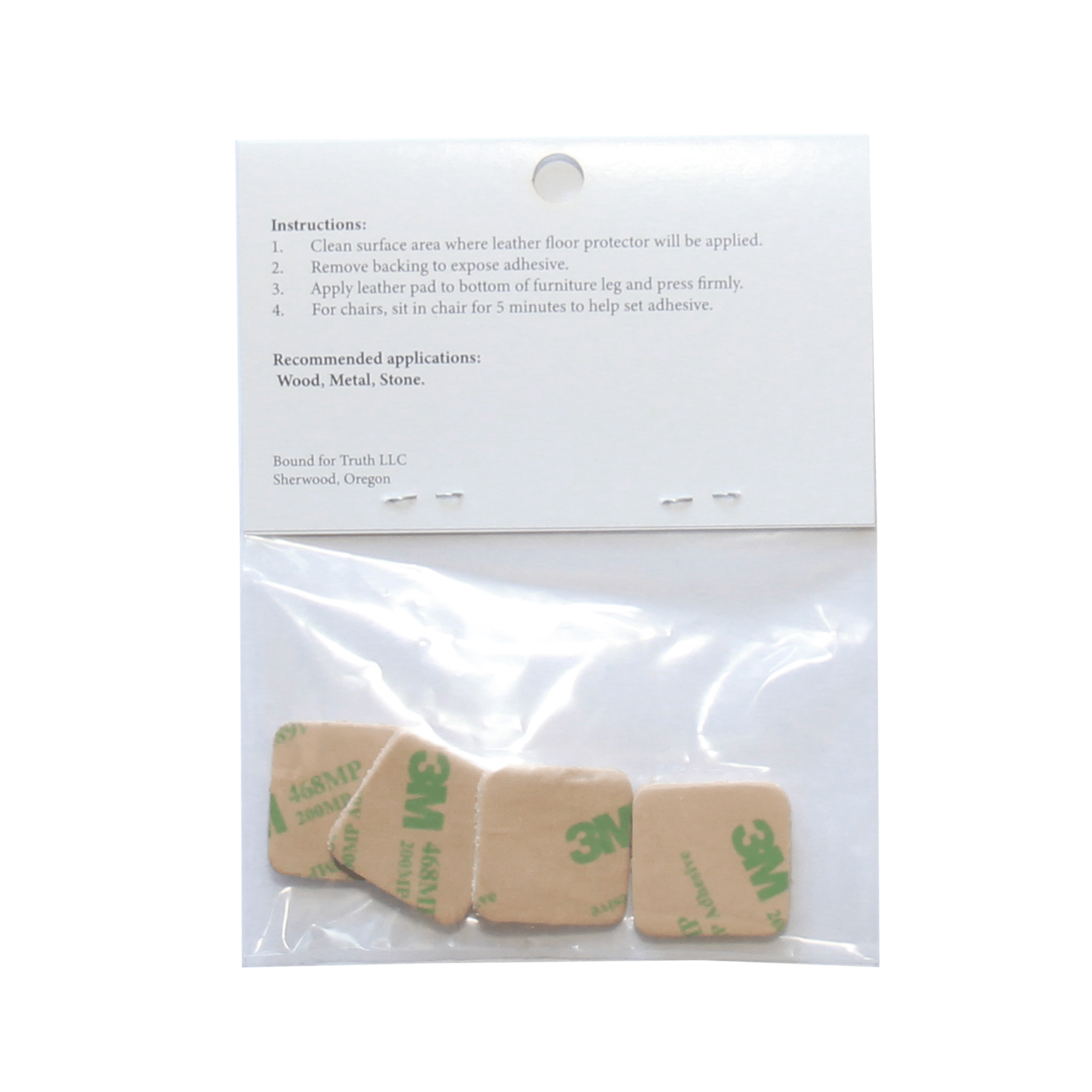 1″ Square USA-Made Leather Floor Protector Pads (4-Pack)