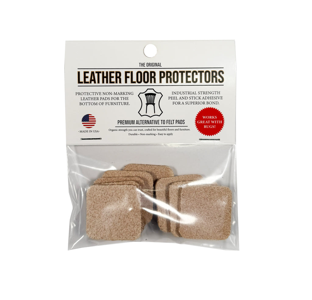 Leather Floor Protectors for Modern Furniture - 1.25" Square USA-Made Vegetable Tanned Pads (8-Pack)