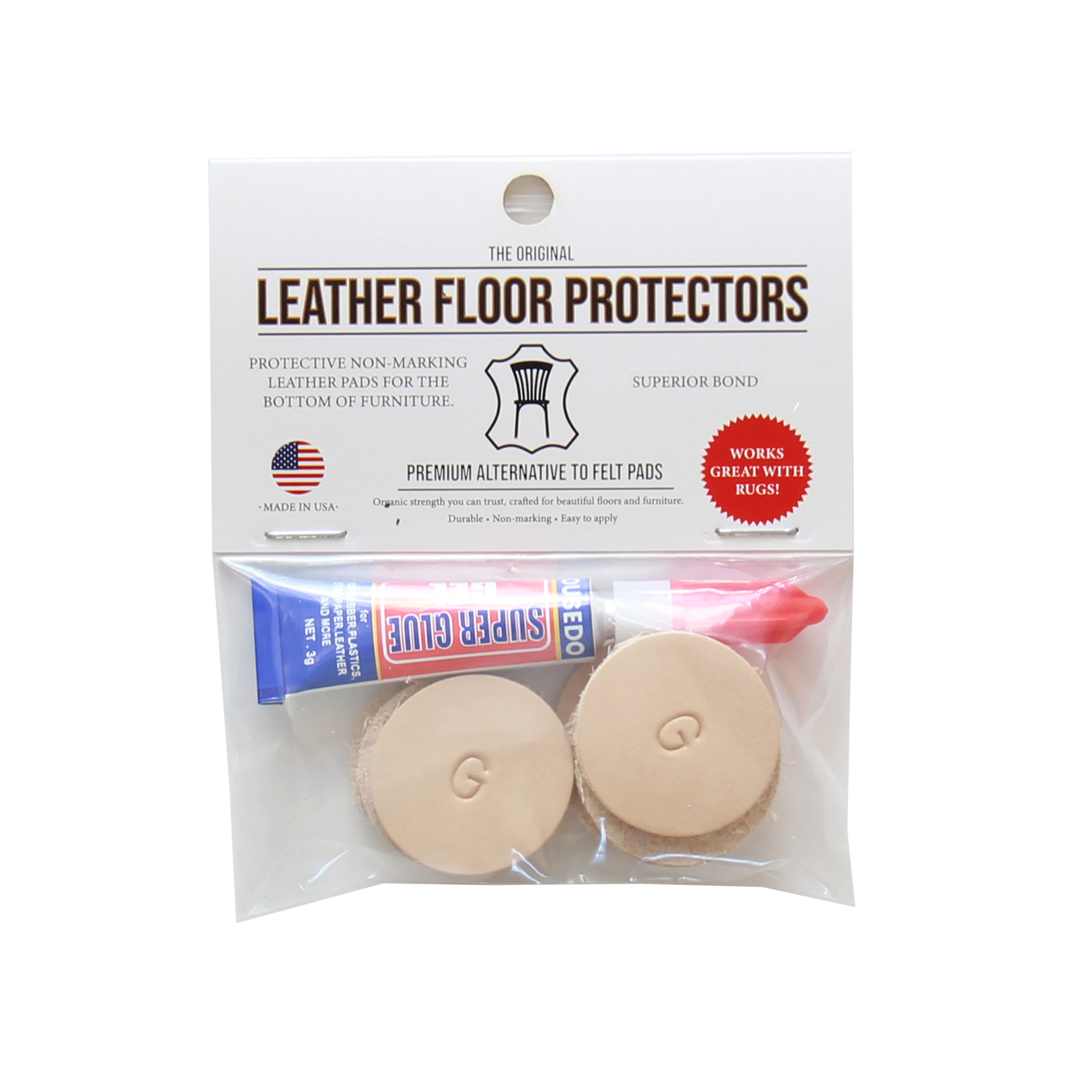 Glue-On Leather Floor Protectors for Heavy Furniture - 1.25" Round USA-Made Vegetable Tanned Pads (8-Pack)