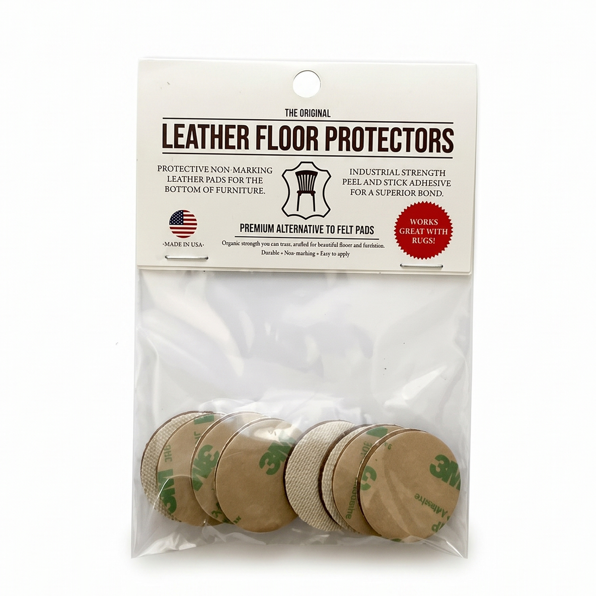 EASY SLIDE - Leather Floor Protectors for Heavy Furniture - 1.25" Round USA-Made Vegetable Tanned Pads (8-Pack)