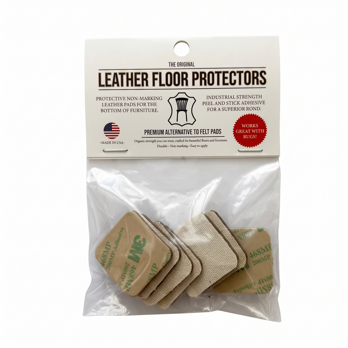 EASY SLIDE - Leather Floor Protectors for Modern Furniture - 1.25" Square USA-Made Vegetable Tanned Pads (8-Pack)