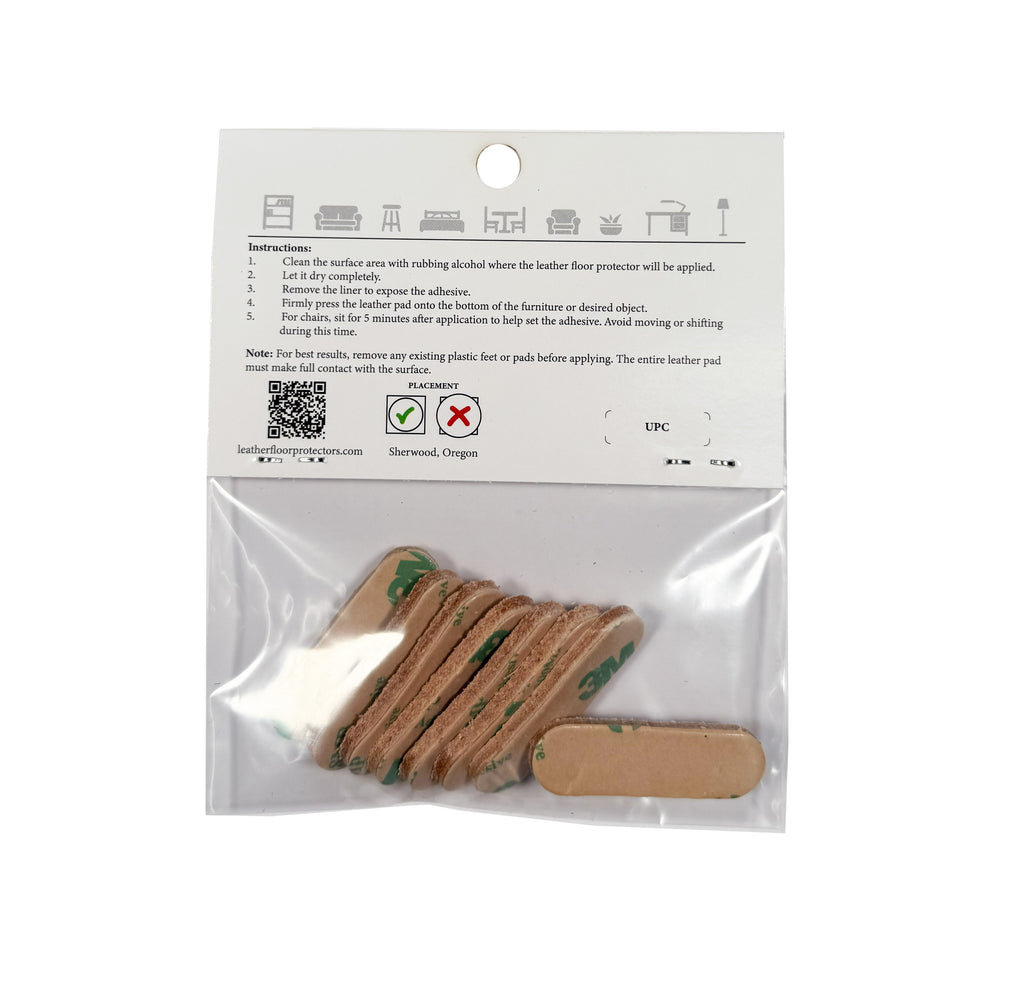1.4" x 0.5″ Pill Shape USA-Made Leather Floor Protector Pads (8-Pack)
