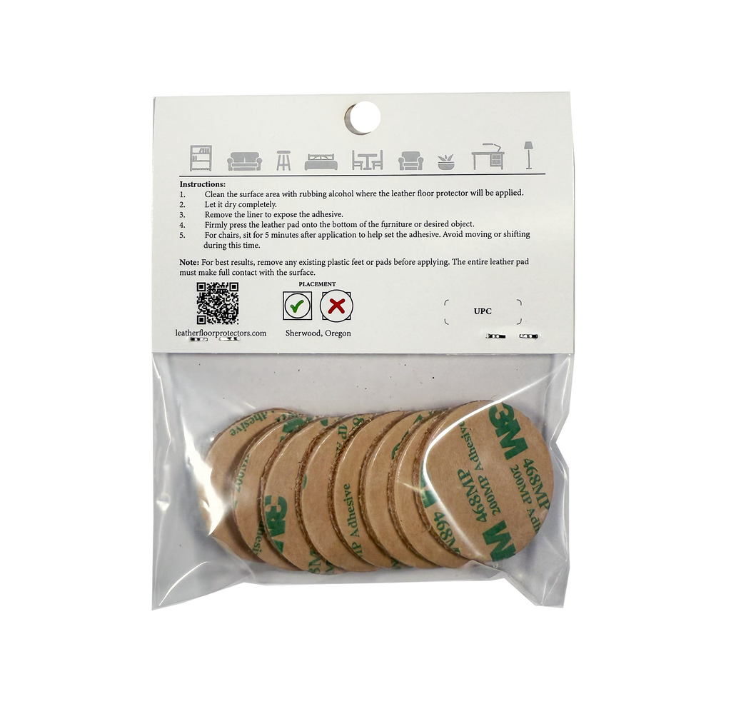Leather Floor Protectors for Sofas & Large Tables - 1.5" Round USA-Made Vegetable Tanned Pads (8-Pack)