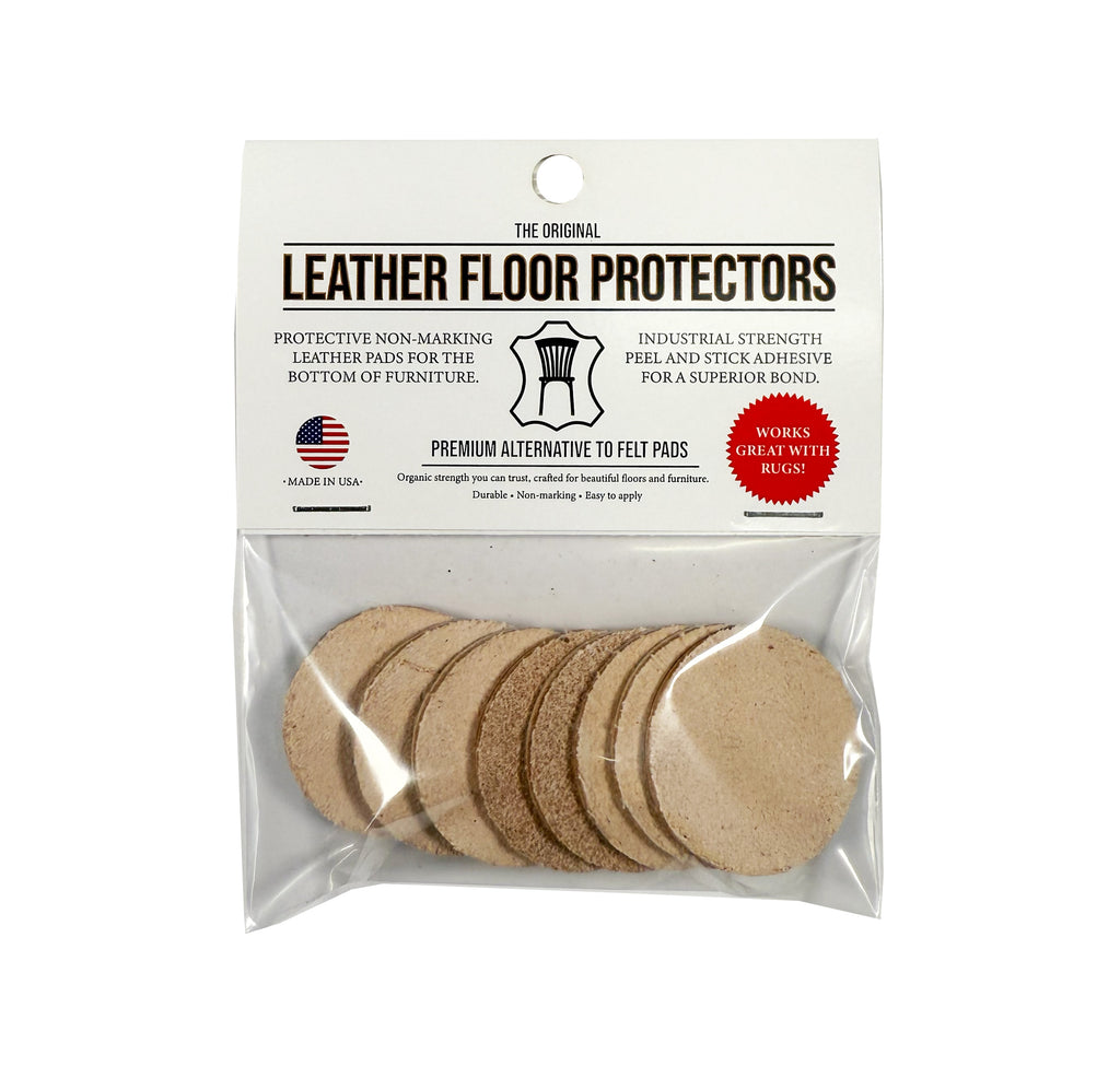 Leather Floor Protectors for Sofas & Large Tables - 1.5" Round USA-Made Vegetable Tanned Pads (8-Pack)