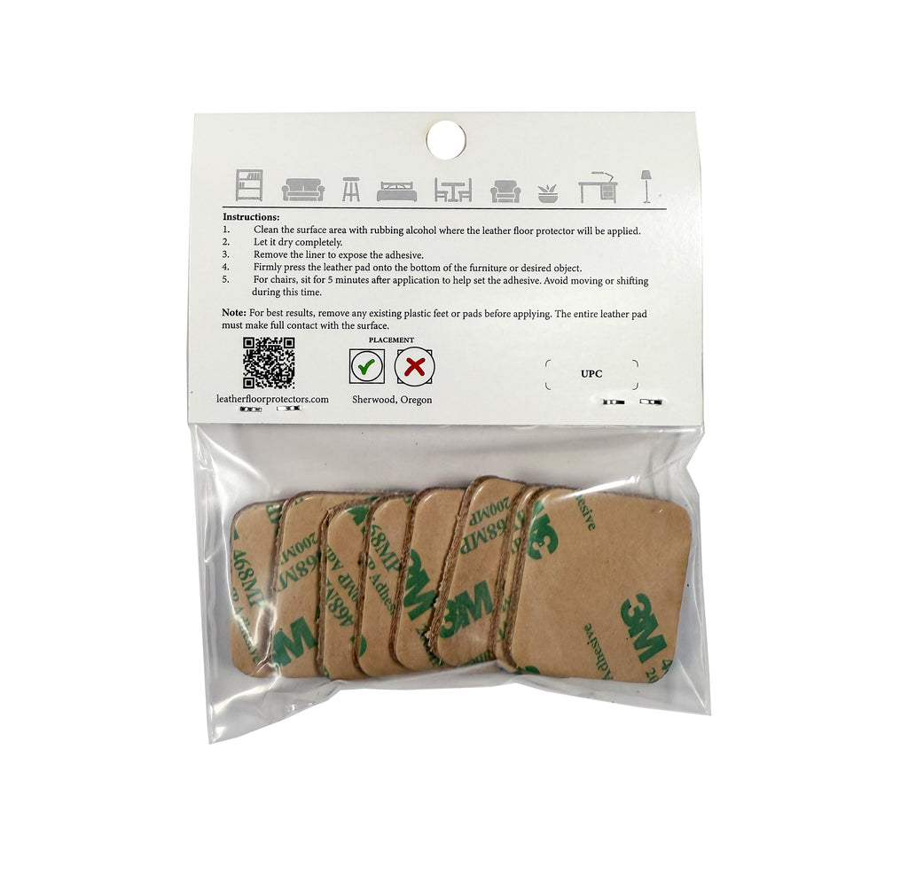 1.5″ Square USA-Made Leather Floor Protector Pads (8-Pack)