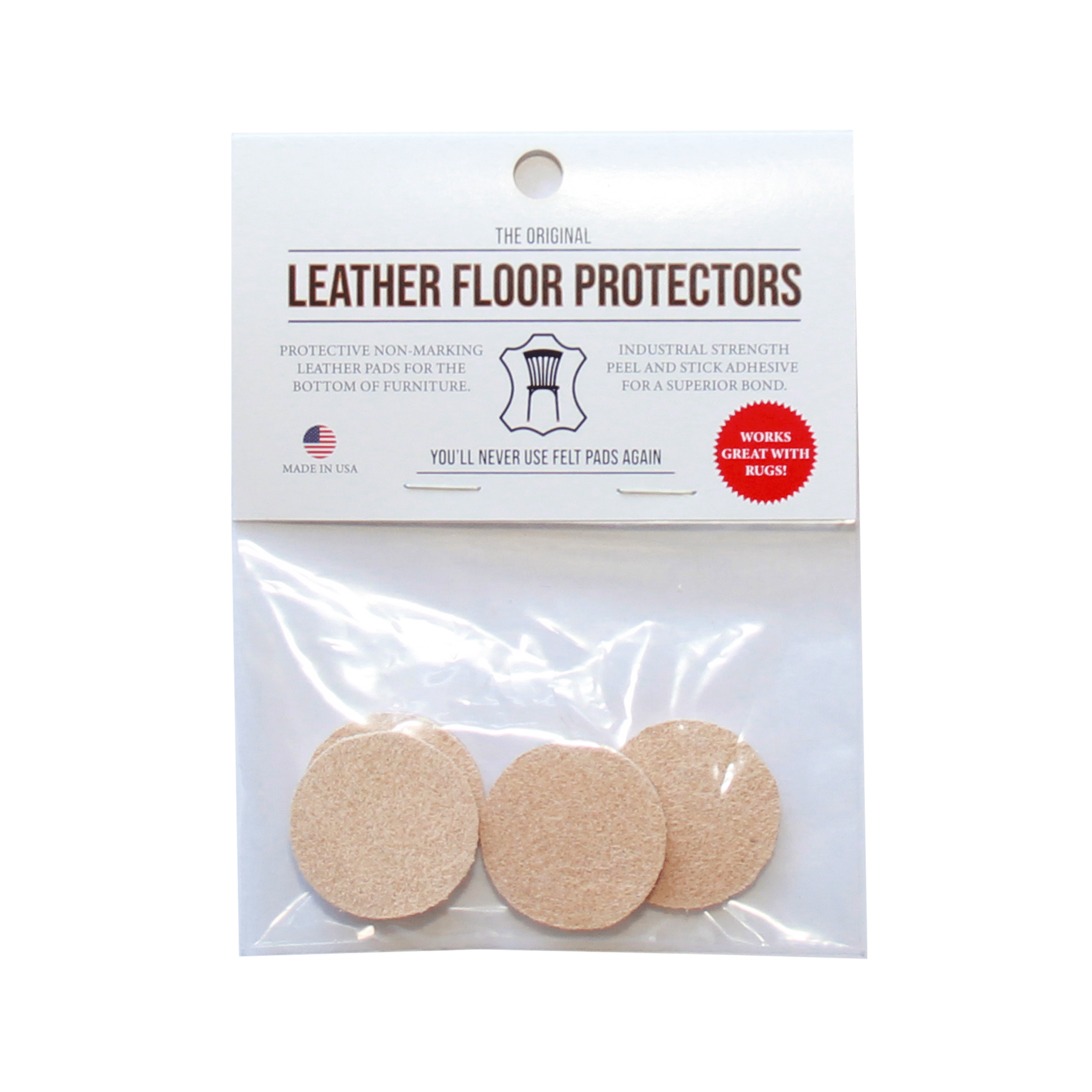 1.2″ Round USA-Made Leather Floor Protector Pads (4-Pack)