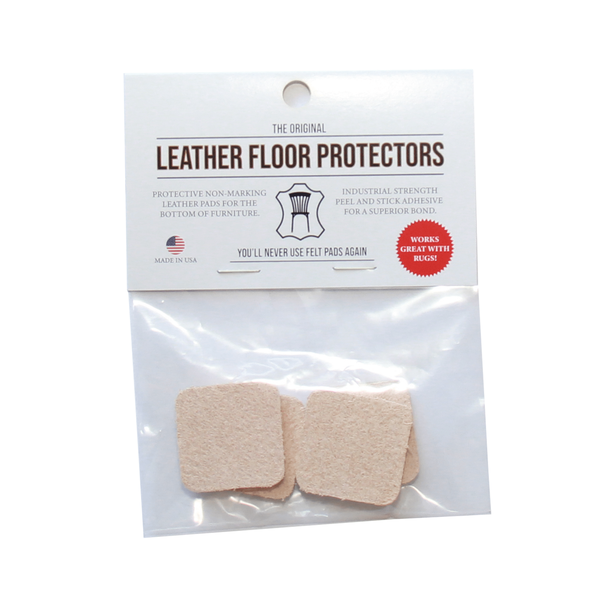 1.2″ Square USA-Made Leather Floor Protector Pads (4-Pack)