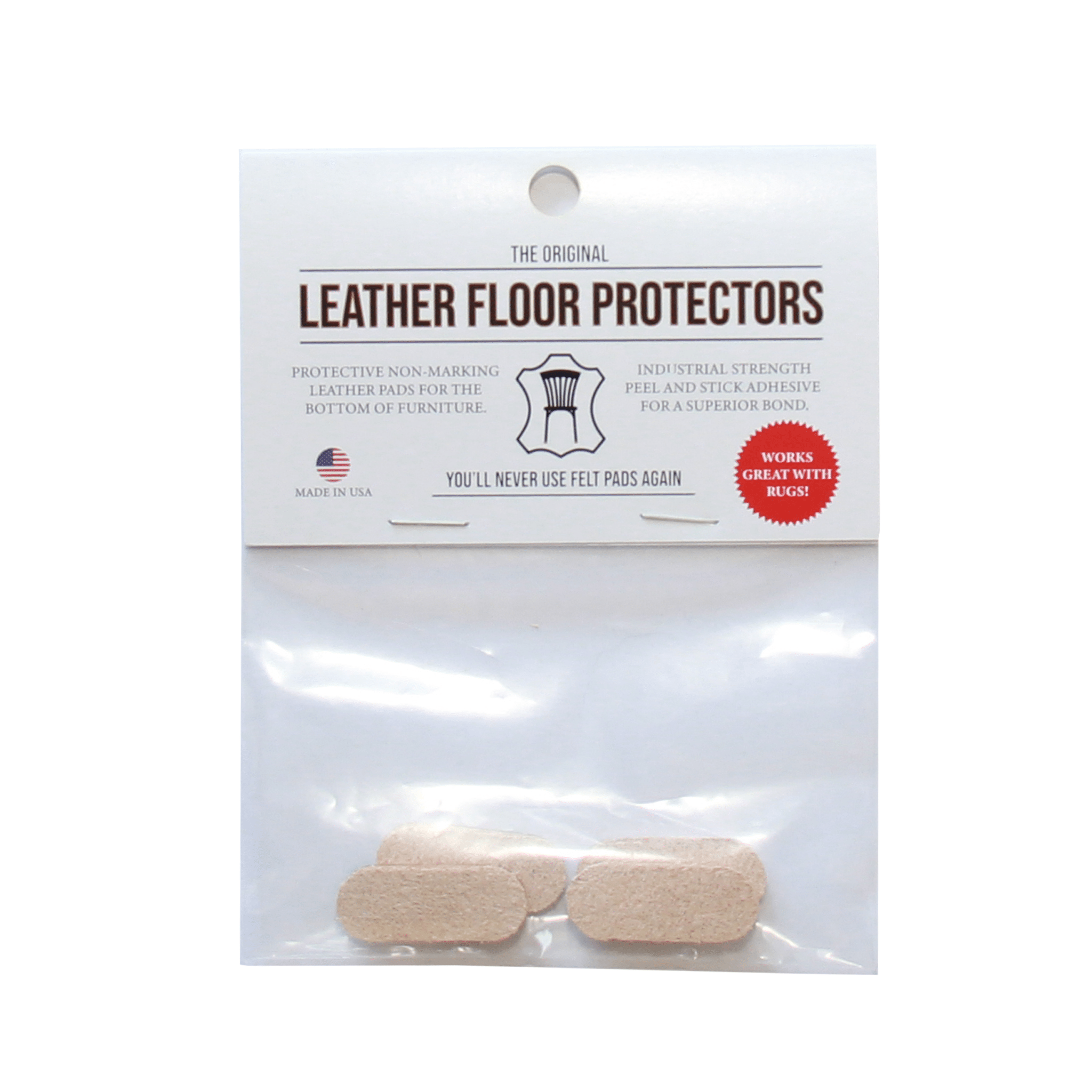 1.2" x 0.5″ Pill Shape USA-Made Leather Floor Protector Pads (4-Pack)