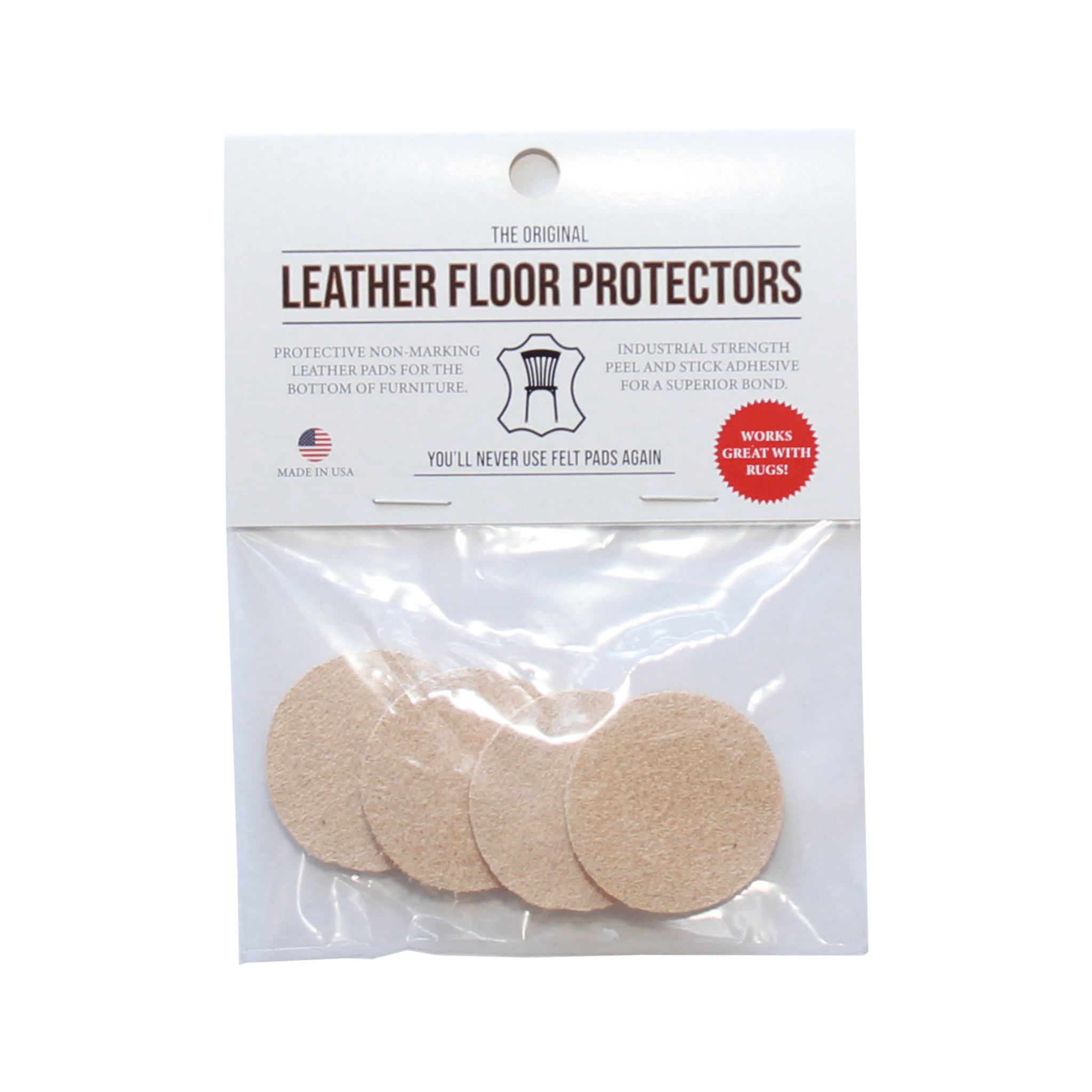 1.4″ Round USA-Made Leather Floor Protector Pads (4-Pack)