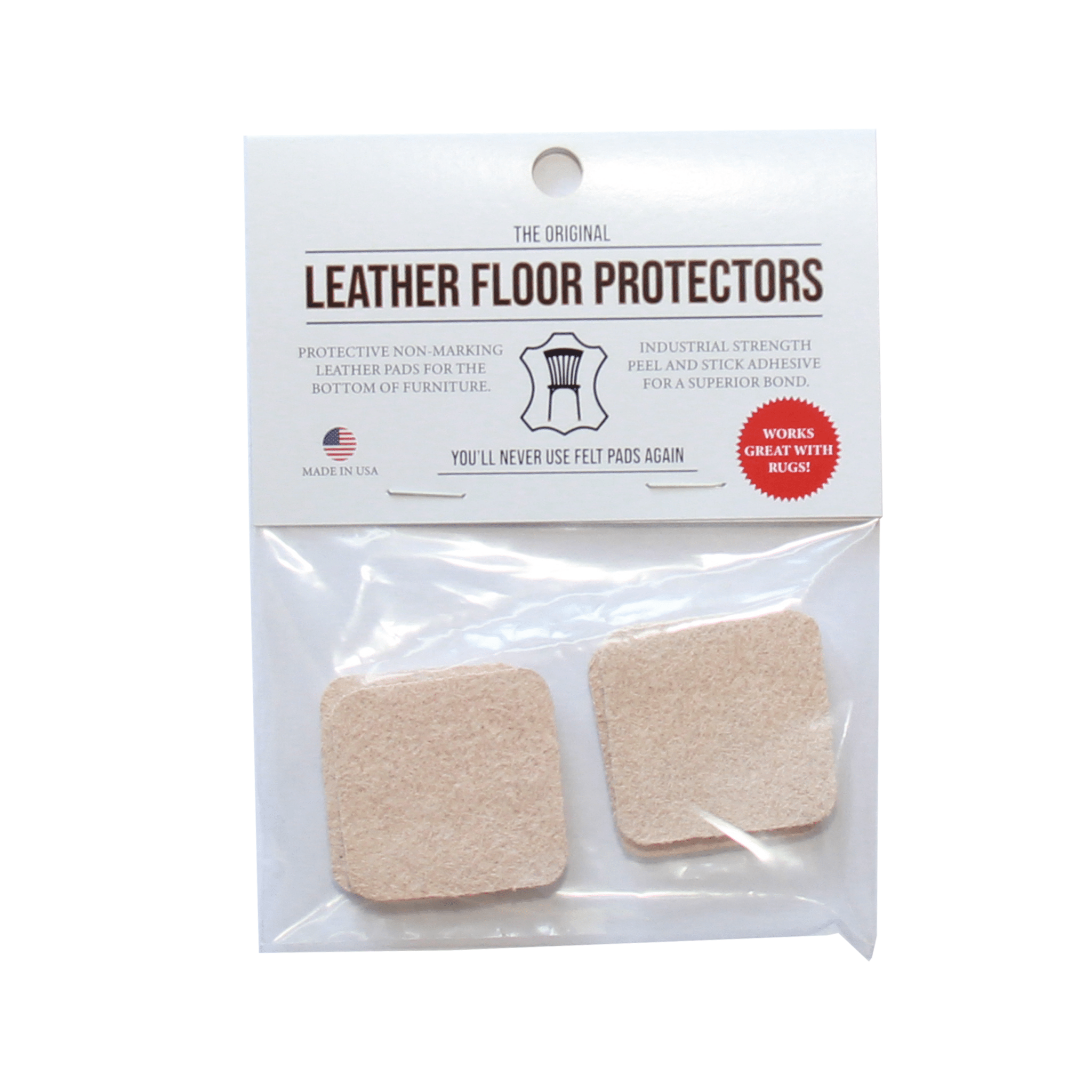 1.4″ Square USA-Made Leather Floor Protector Pads (4-Pack)