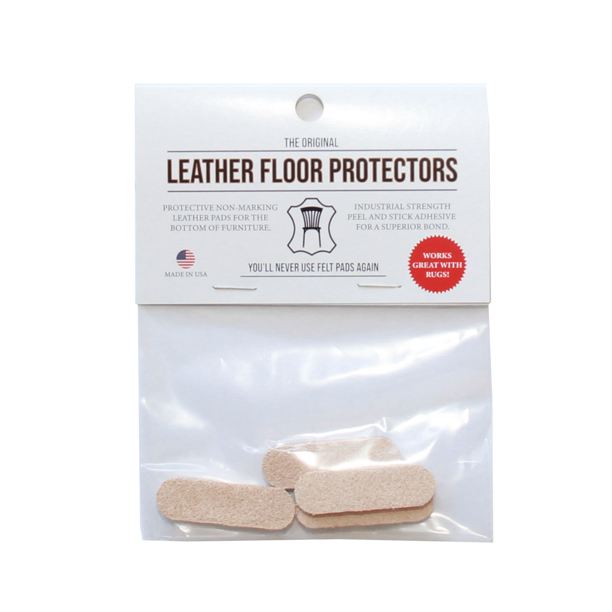 1.4" x 0.5″ Pill Shape USA-Made Leather Floor Protector Pads (4-Pack)