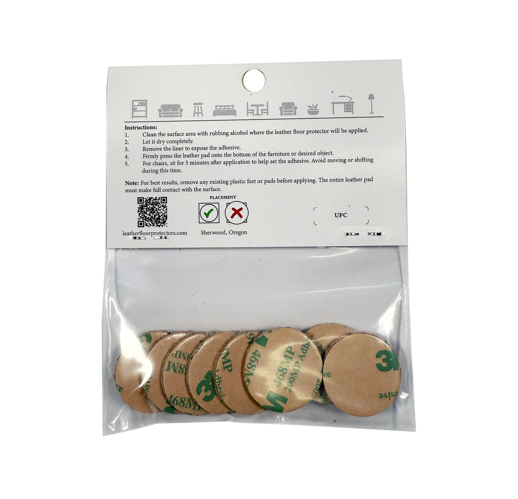 1″ Round USA-Made Leather Floor Protector Pads (8-Pack)