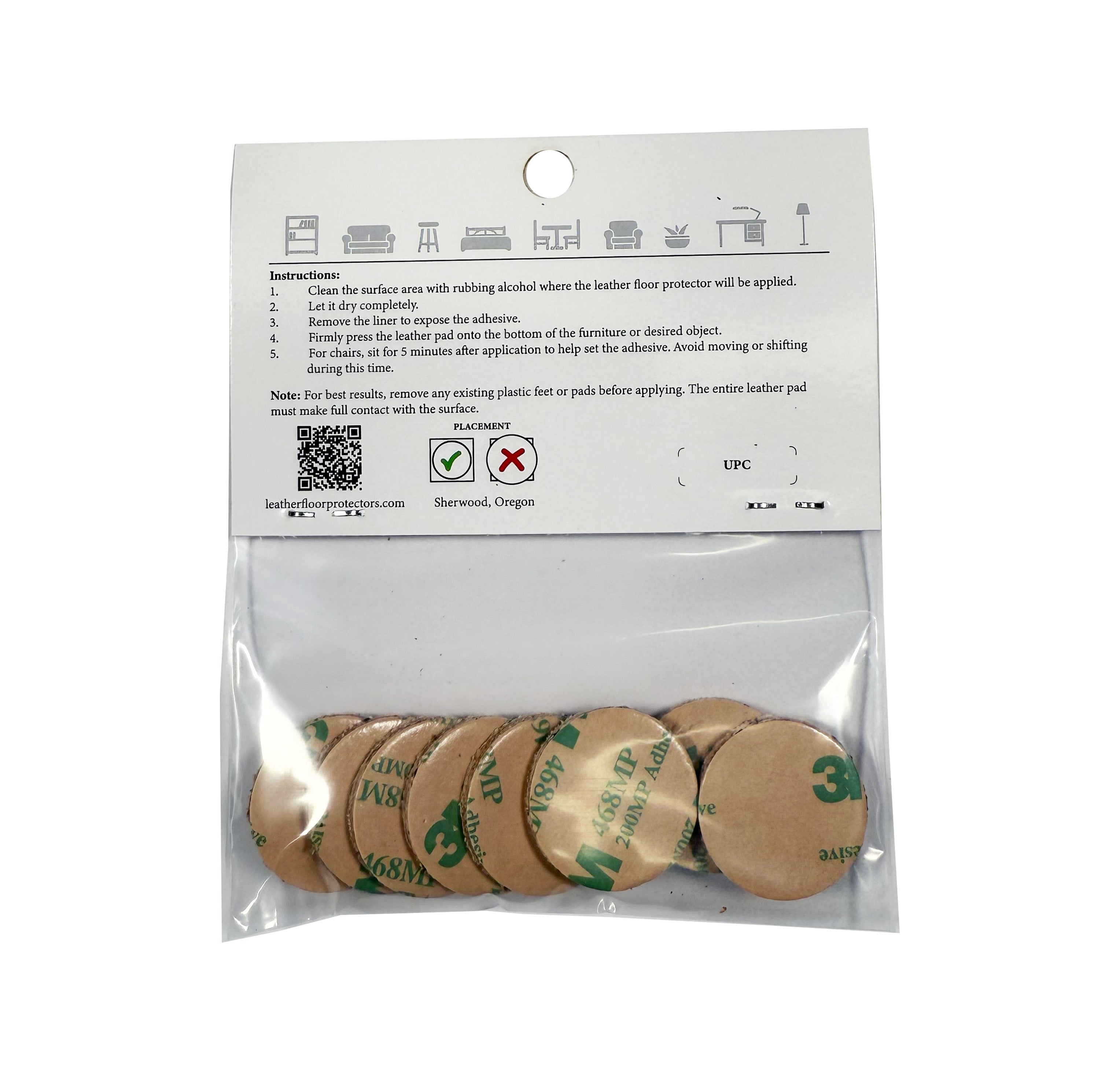 1″ Round USA-Made Leather Floor Protector Pads (8-Pack)