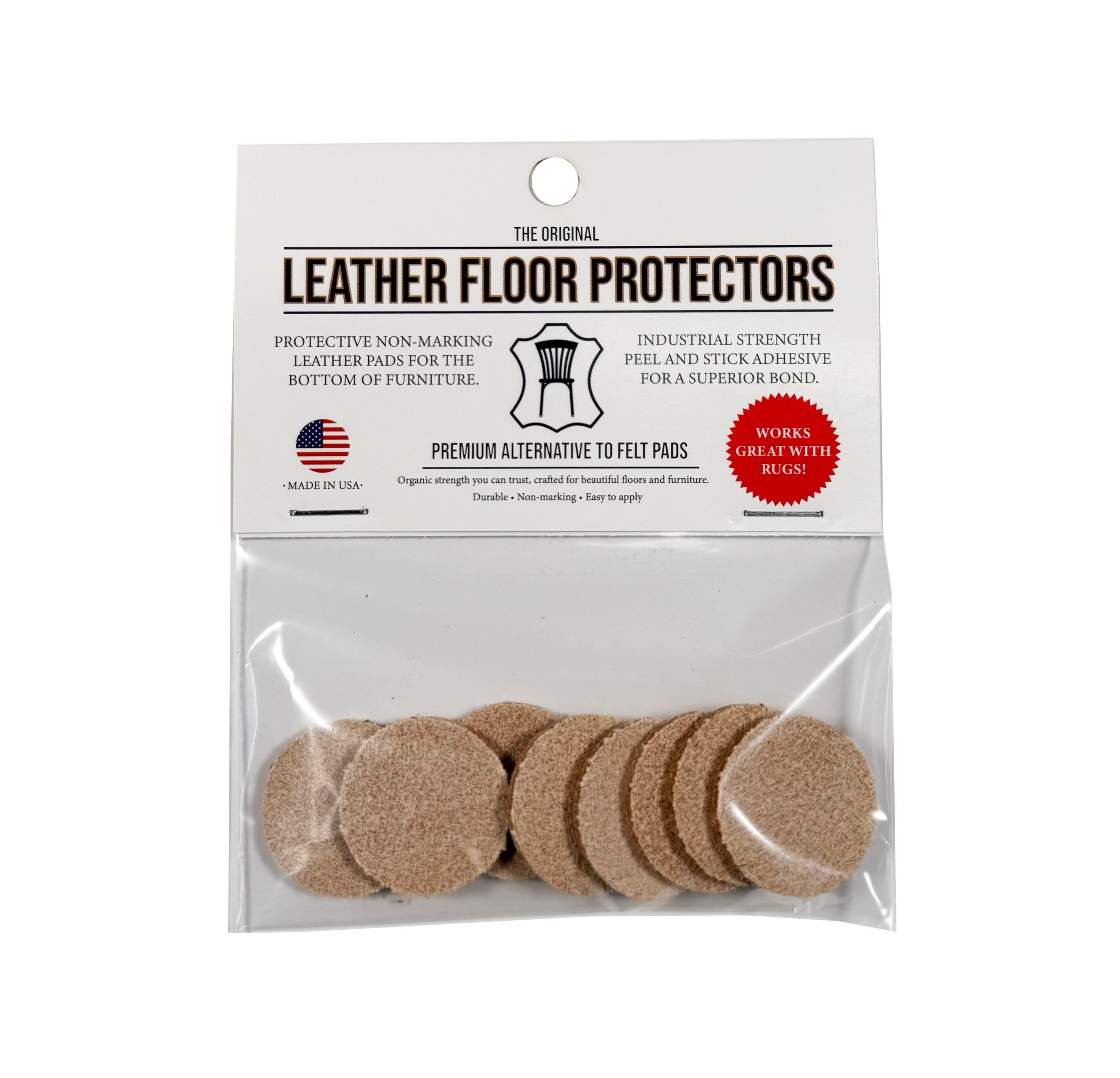 1″ Round USA-Made Leather Floor Protector Pads (8-Pack)