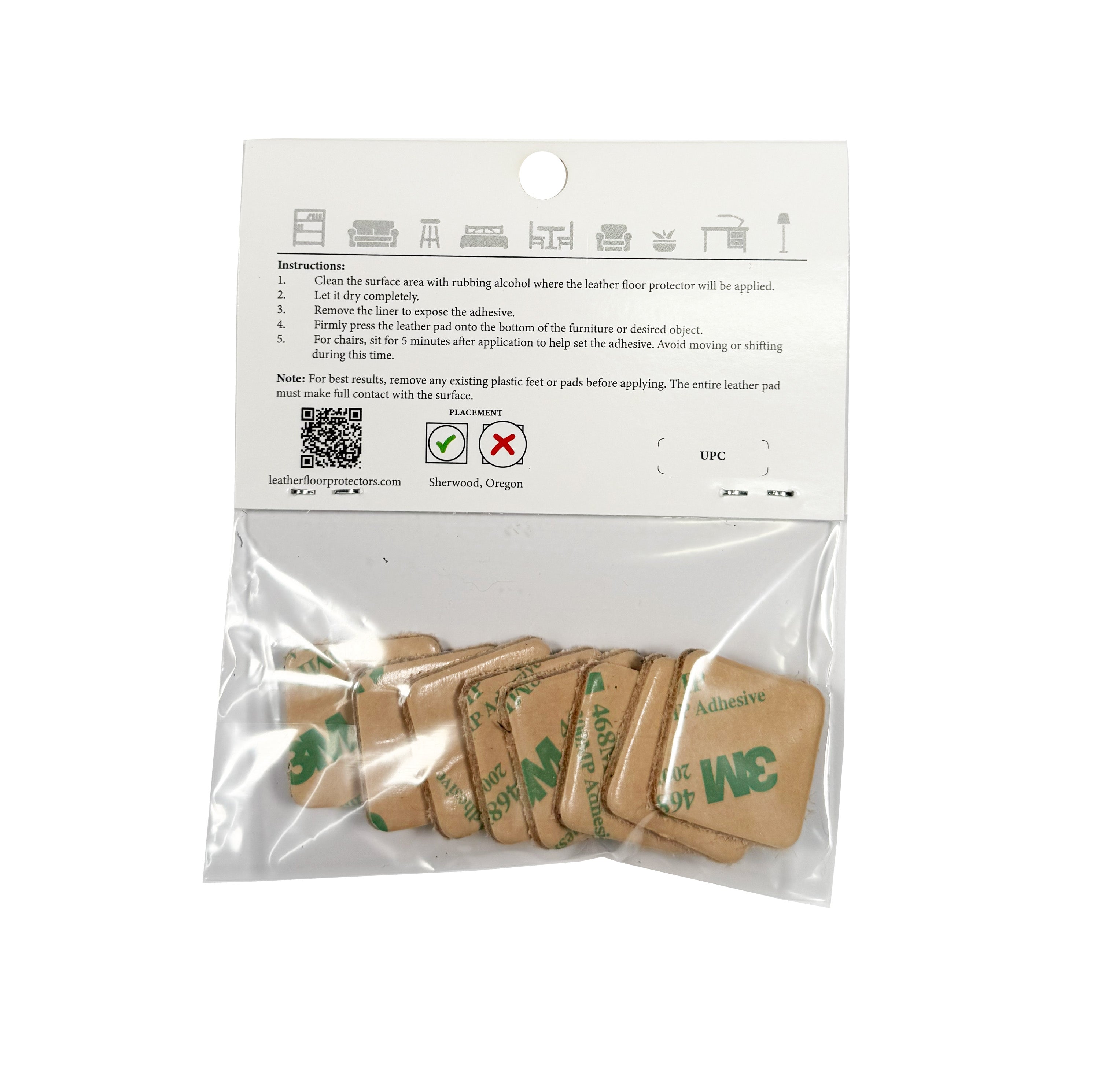 1″ Square USA-Made Leather Floor Protector Pads (8-Pack)