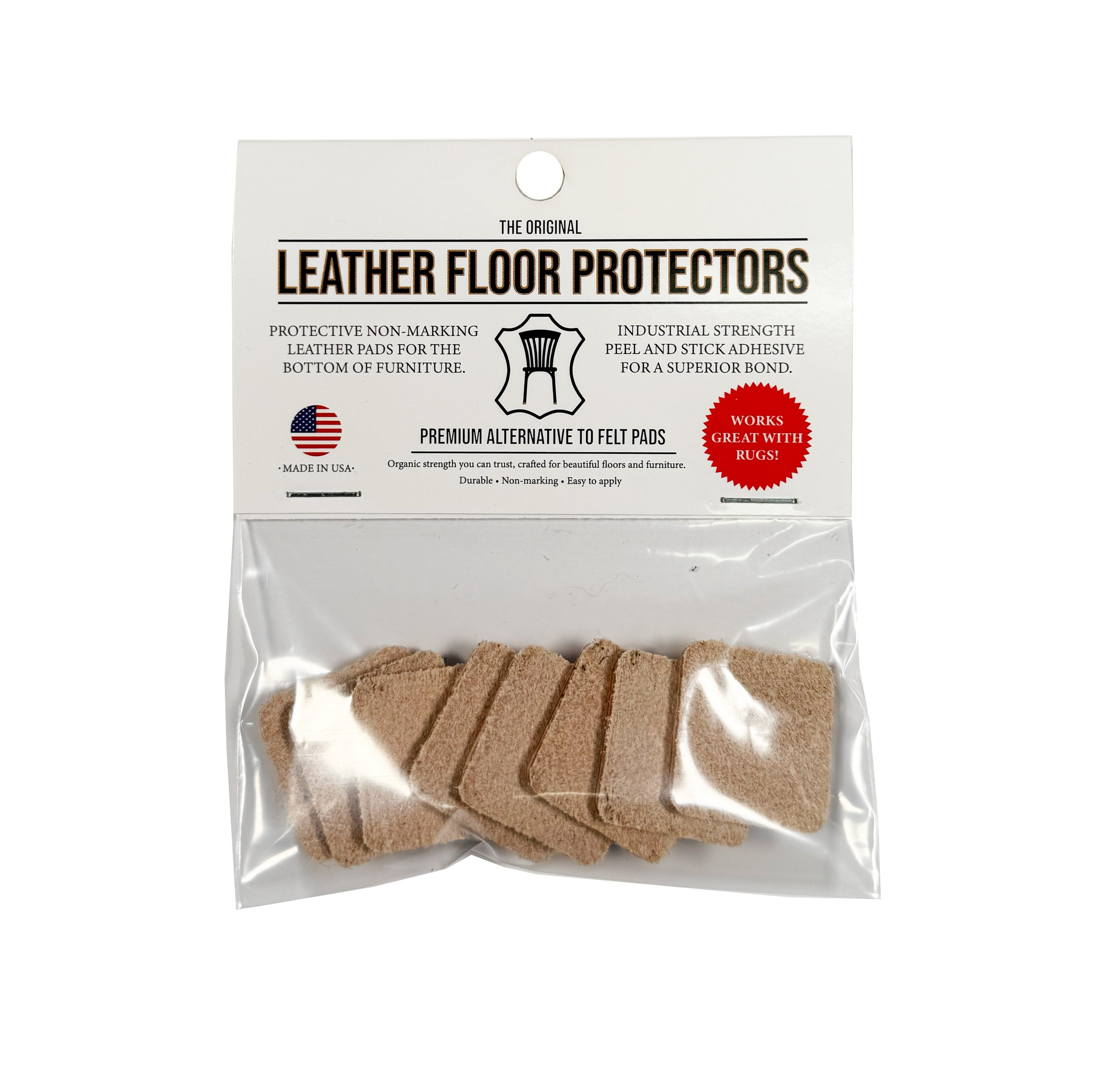 1″ Square USA-Made Leather Floor Protector Pads (8-Pack)