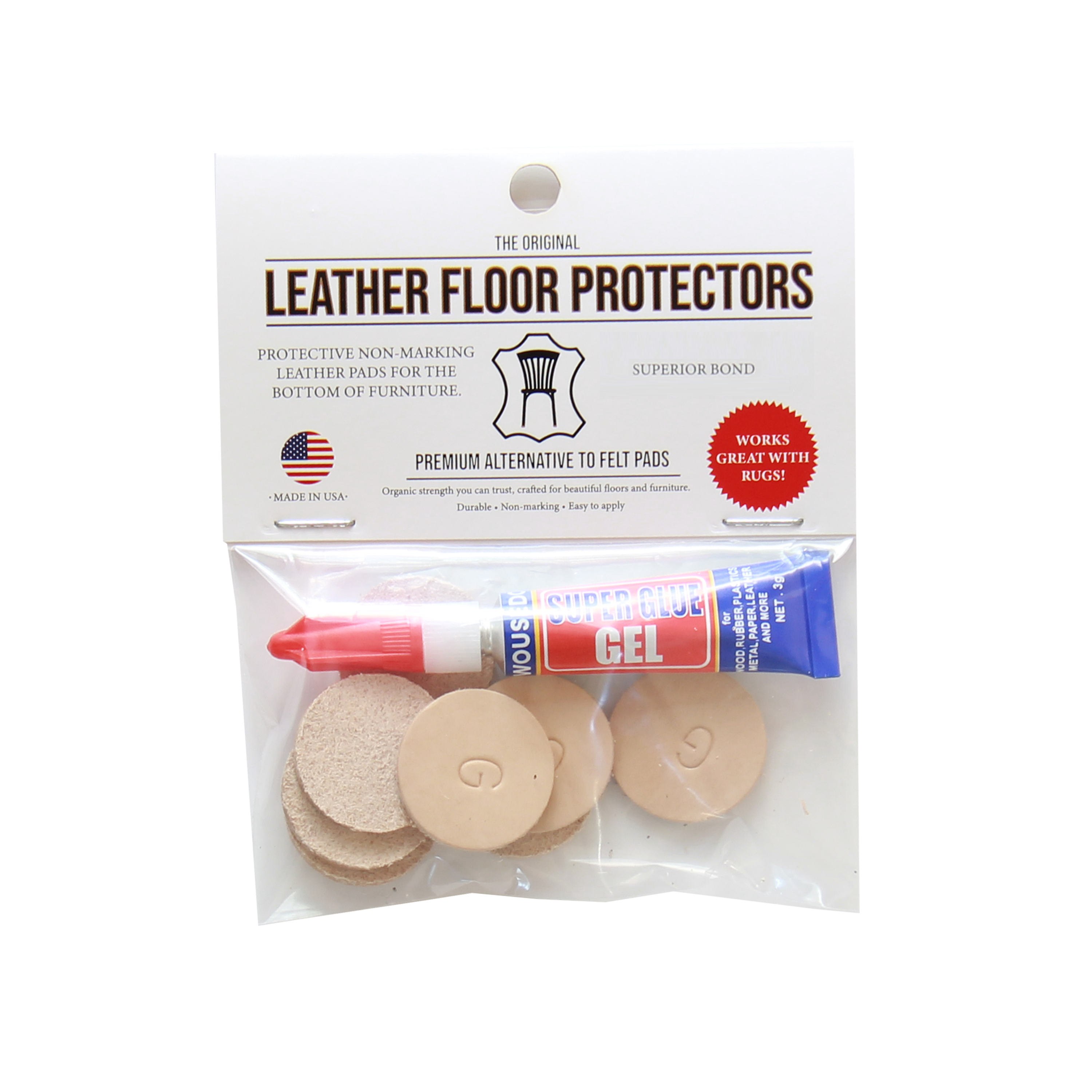 Glue-On Leather Floor Protectors for Furniture and Chairs - 1" Round USA-Made Vegetable Tanned Pads for Hardwood Floors (8-Pack)