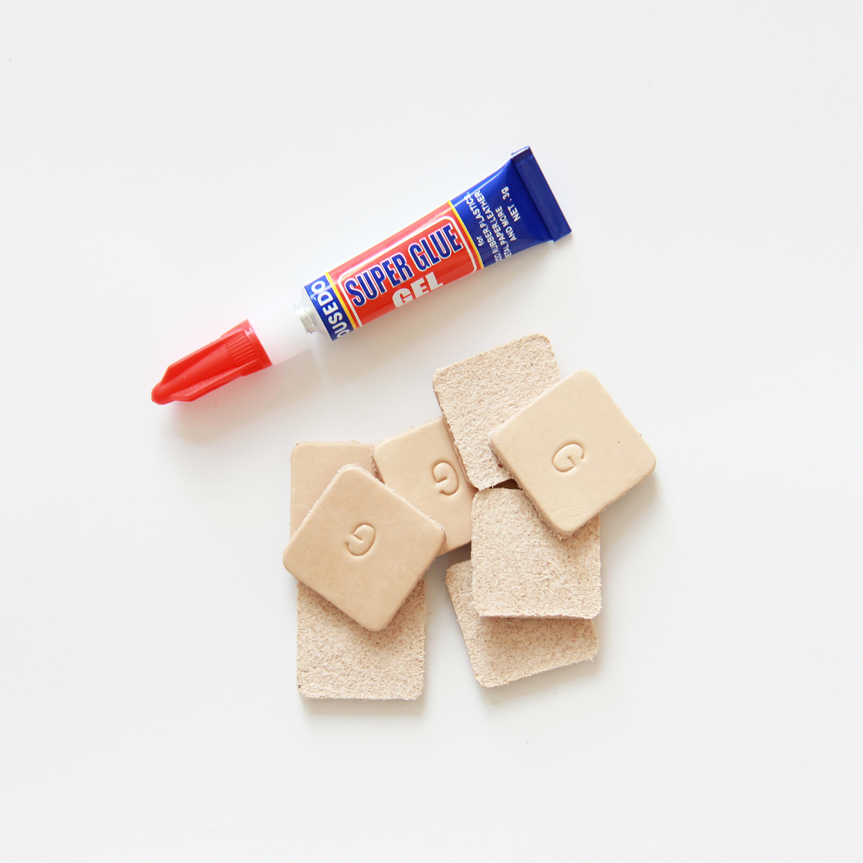 Glue-On Leather Floor Protectors for Square Furniture Legs - 1" Square USA-Made Vegetable Tanned Pads (8-Pack)
