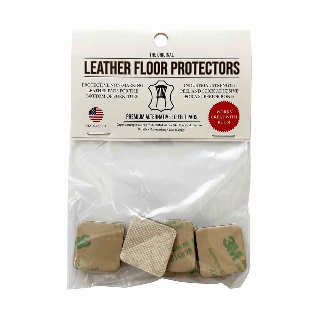 EASY SLIDE - Leather Floor Protectors for Square Furniture Legs - 1" Square USA-Made Vegetable Tanned Pads (8-Pack)