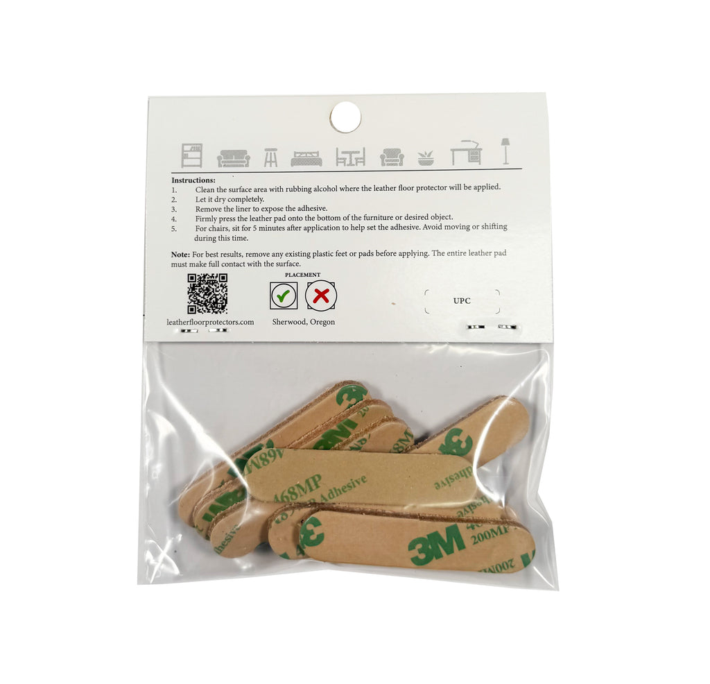 2.125" x 0.5″ Pill Shape USA-Made Leather Floor Protector Pads (8-Pack)