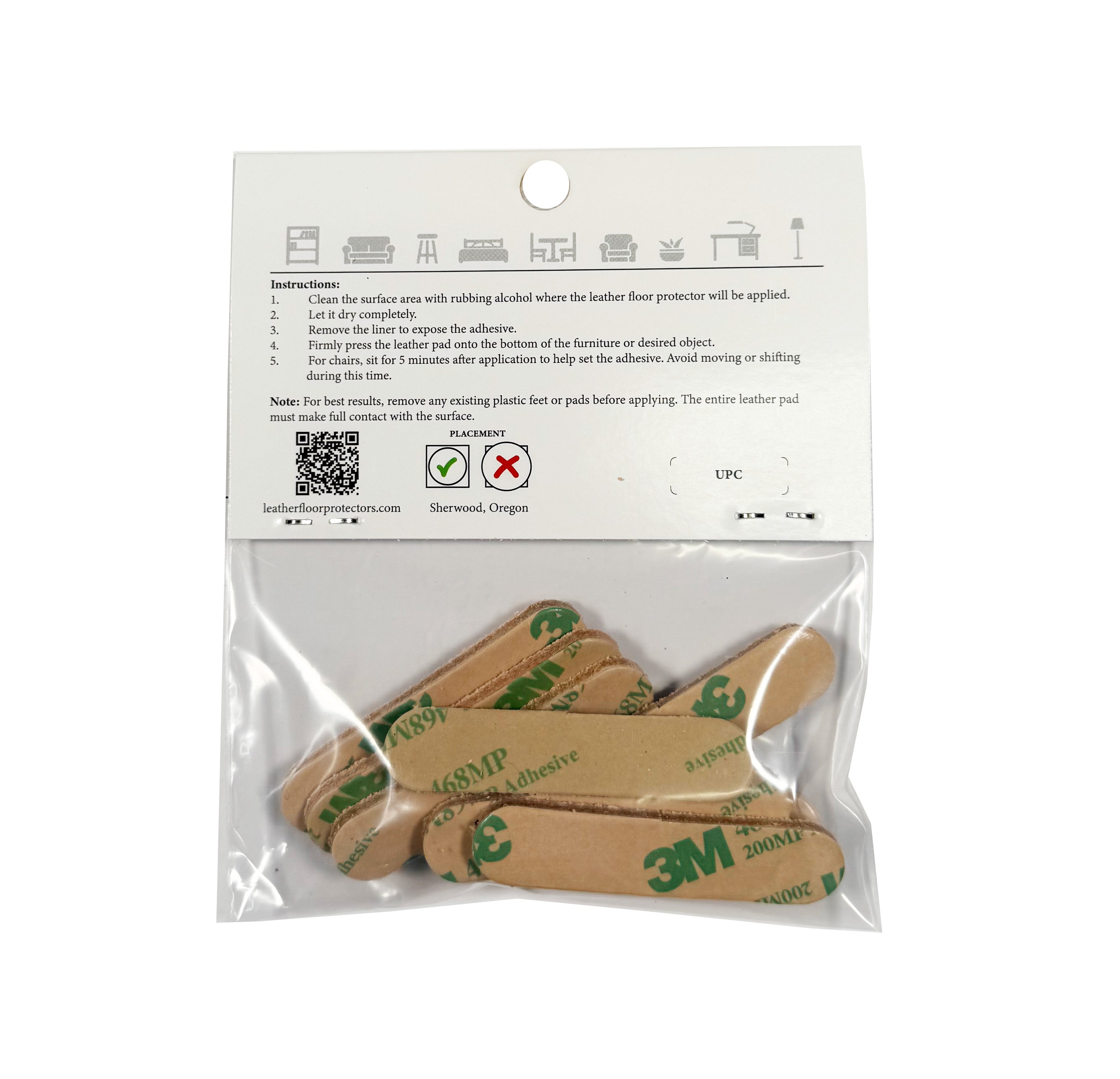 2.125" x 0.5″ Pill Shape USA-Made Leather Floor Protector Pads (8-Pack)