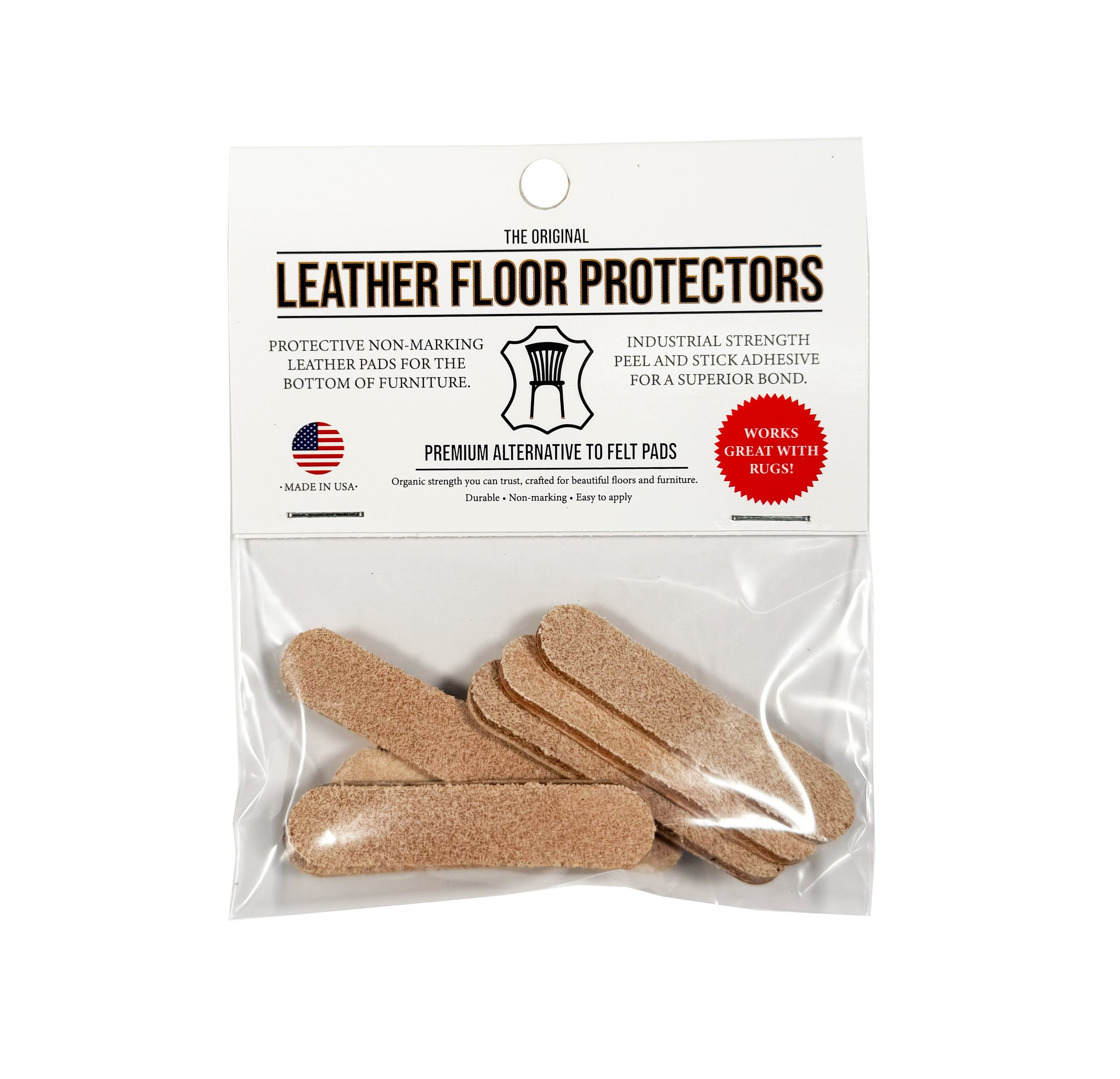2.125" x 0.5″ Pill Shape USA-Made Leather Floor Protector Pads (8-Pack)