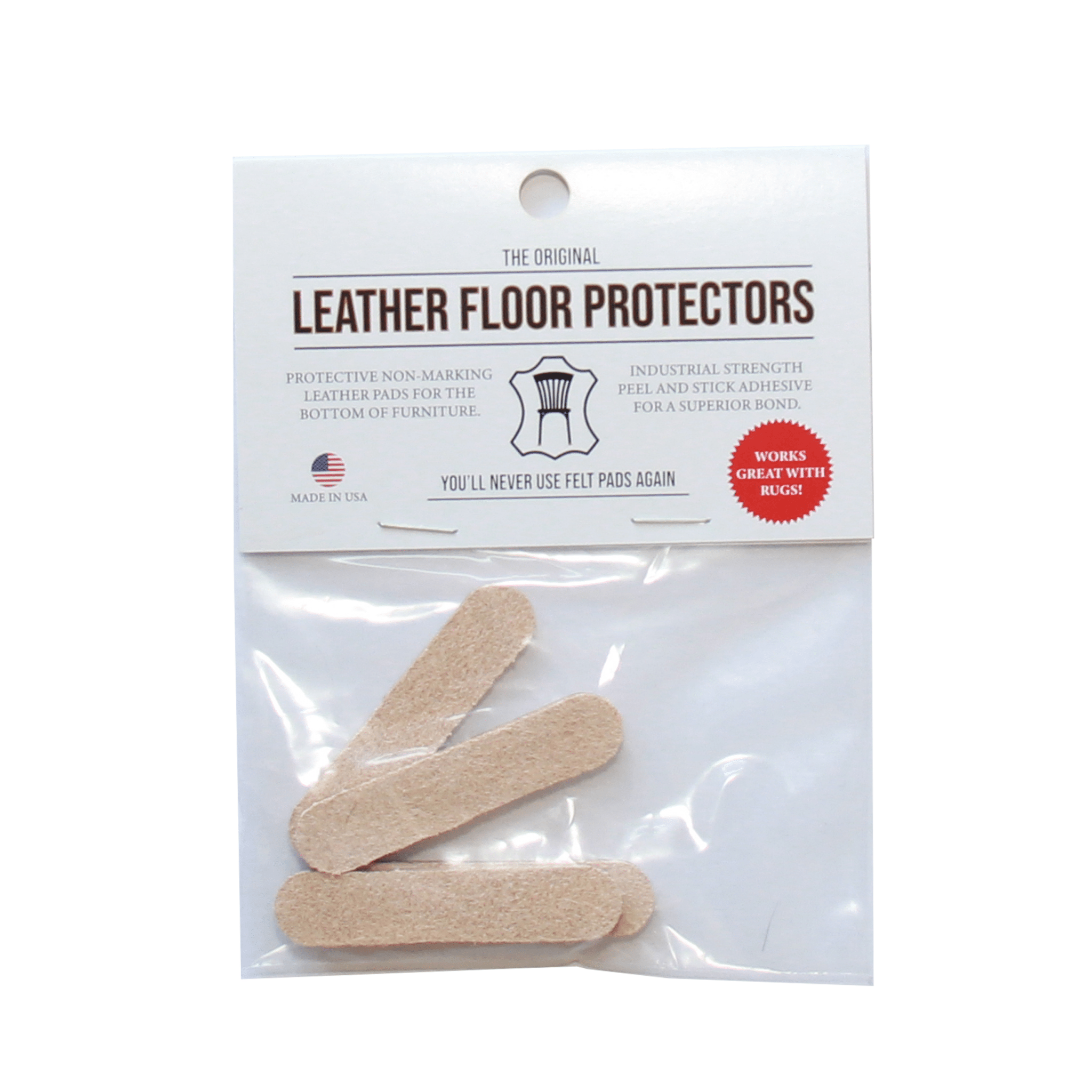 2.125" x 0.5″ Pill Shape USA-Made Leather Floor Protector Pads (4-Pack)