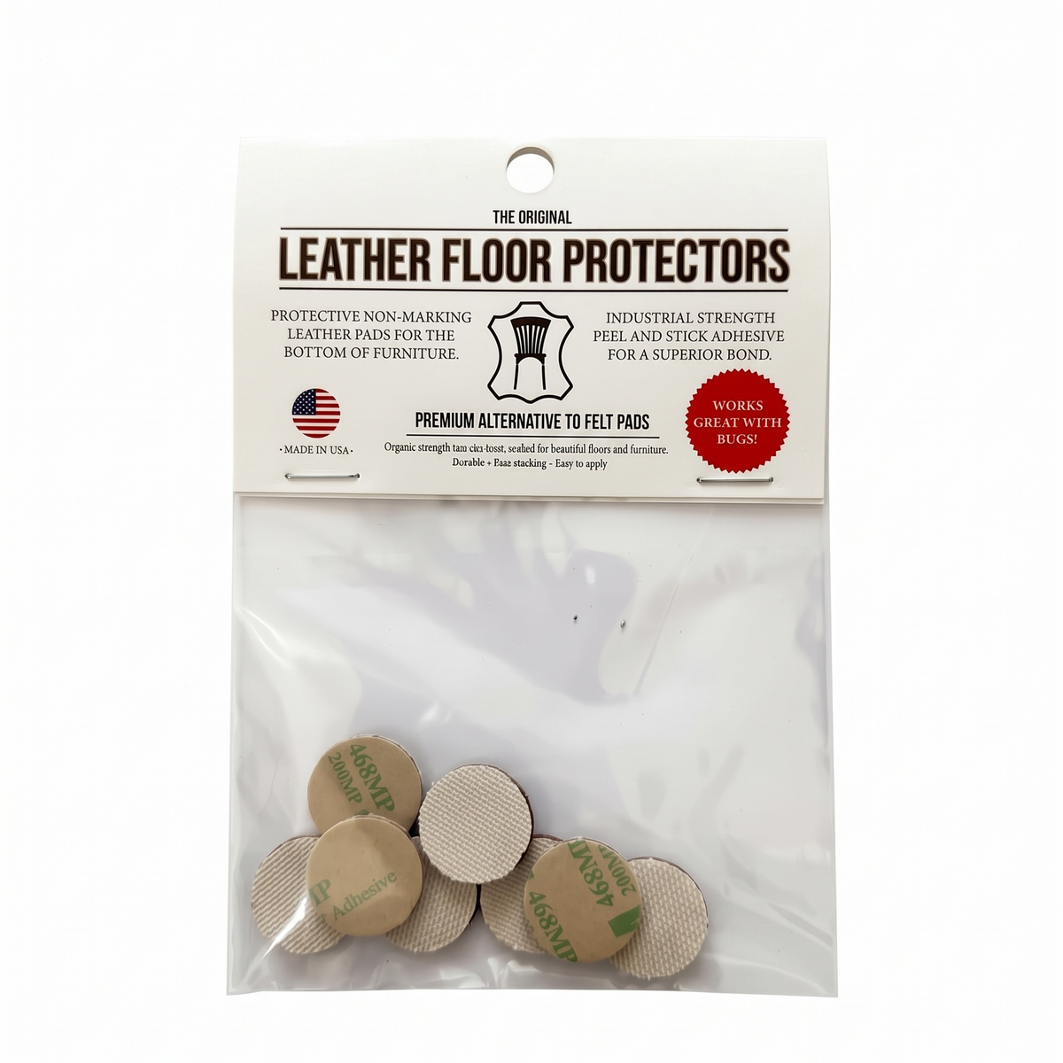 EASY SLIDE - Leather Floor Protectors with Natural Canvas -  3/4" Round USA-Made Vegetable Tanned Pads (8-Pack)