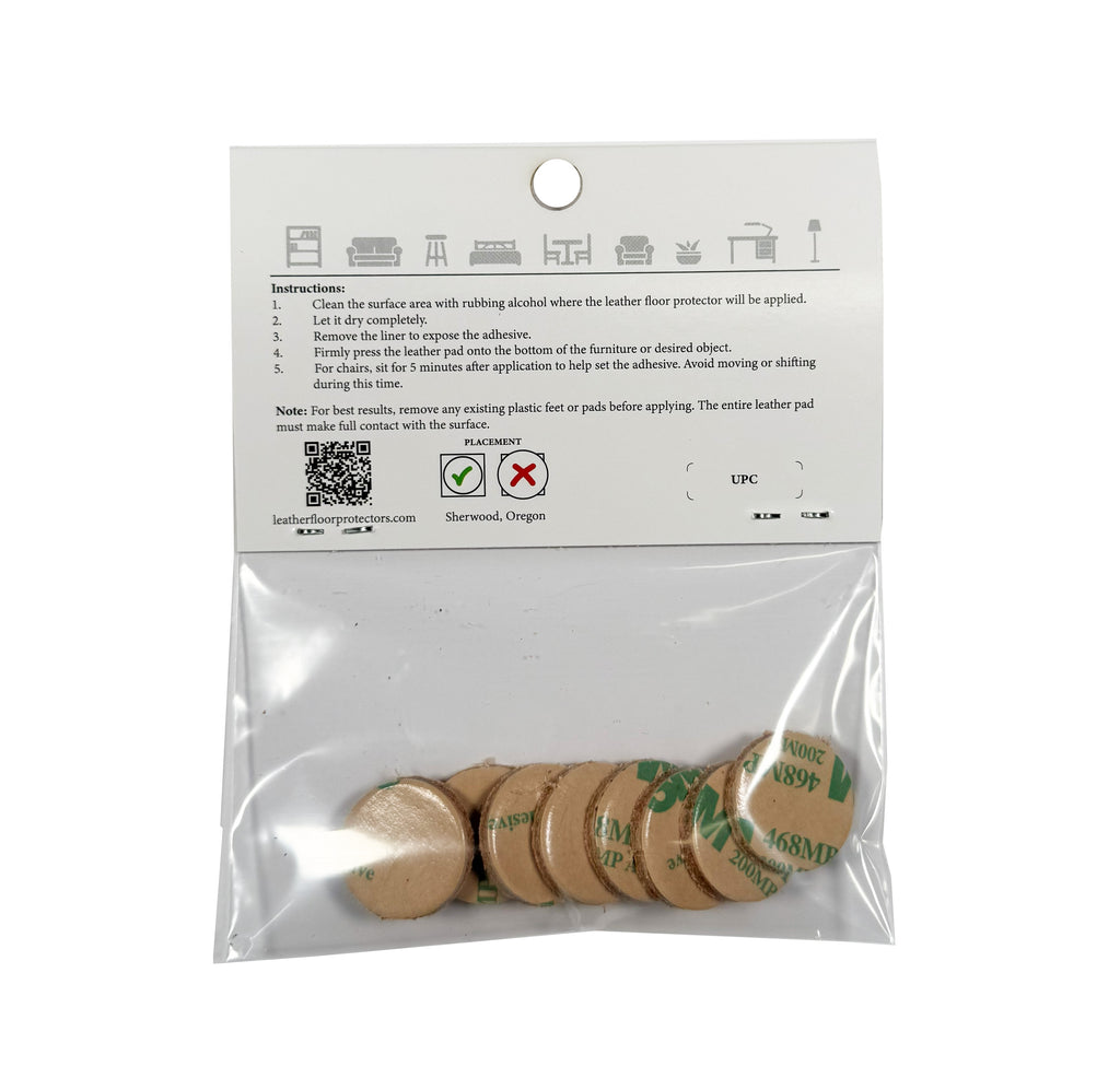 Leather Floor Protectors for Chairs & Stools - 3/4" Round USA-Made Vegetable Tanned Pads (8-Pack)