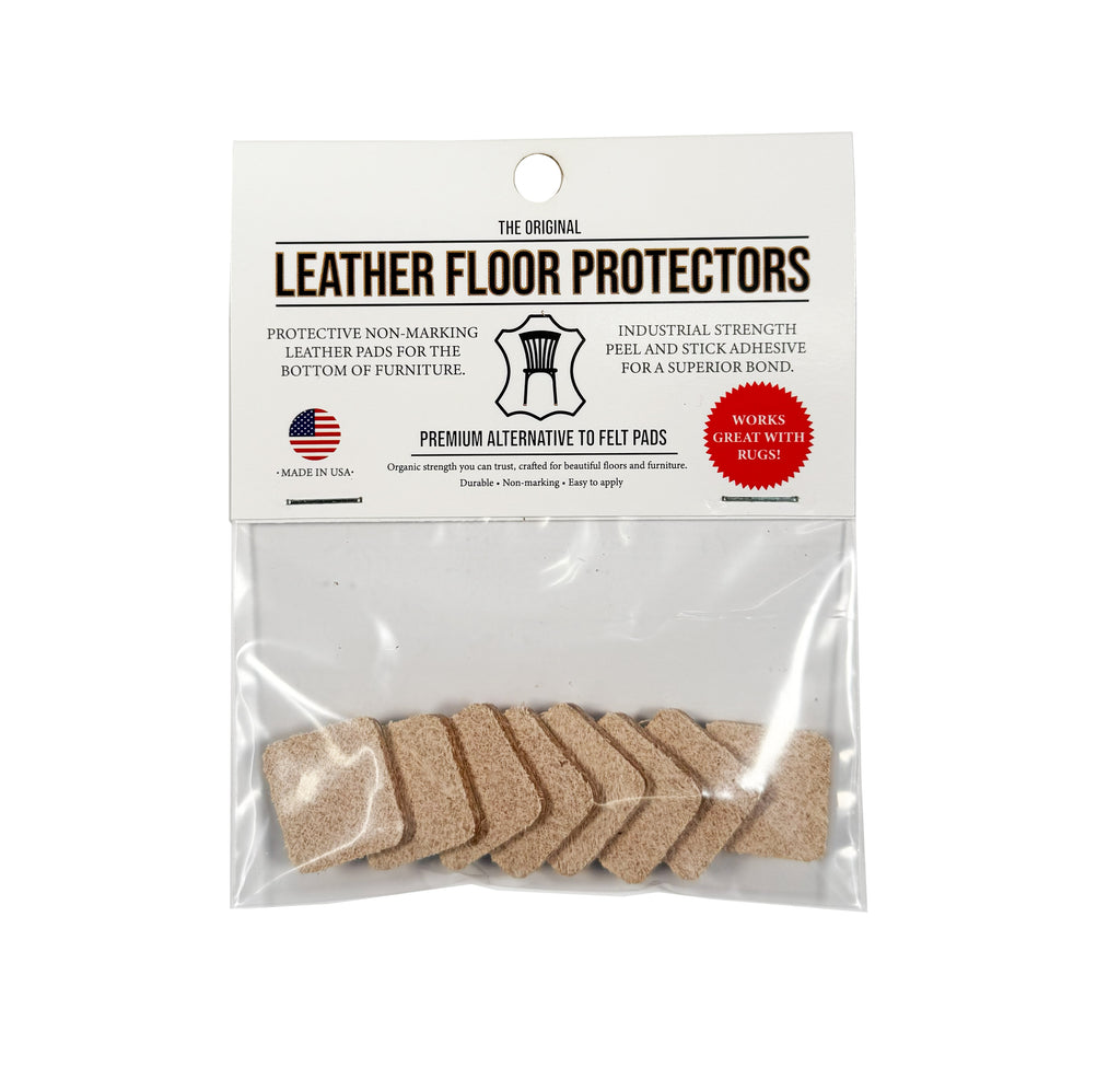 Leather Floor Protectors for Slim Square Legs - 3/4" Square USA-Made Vegetable Tanned Pads (8-Pack)