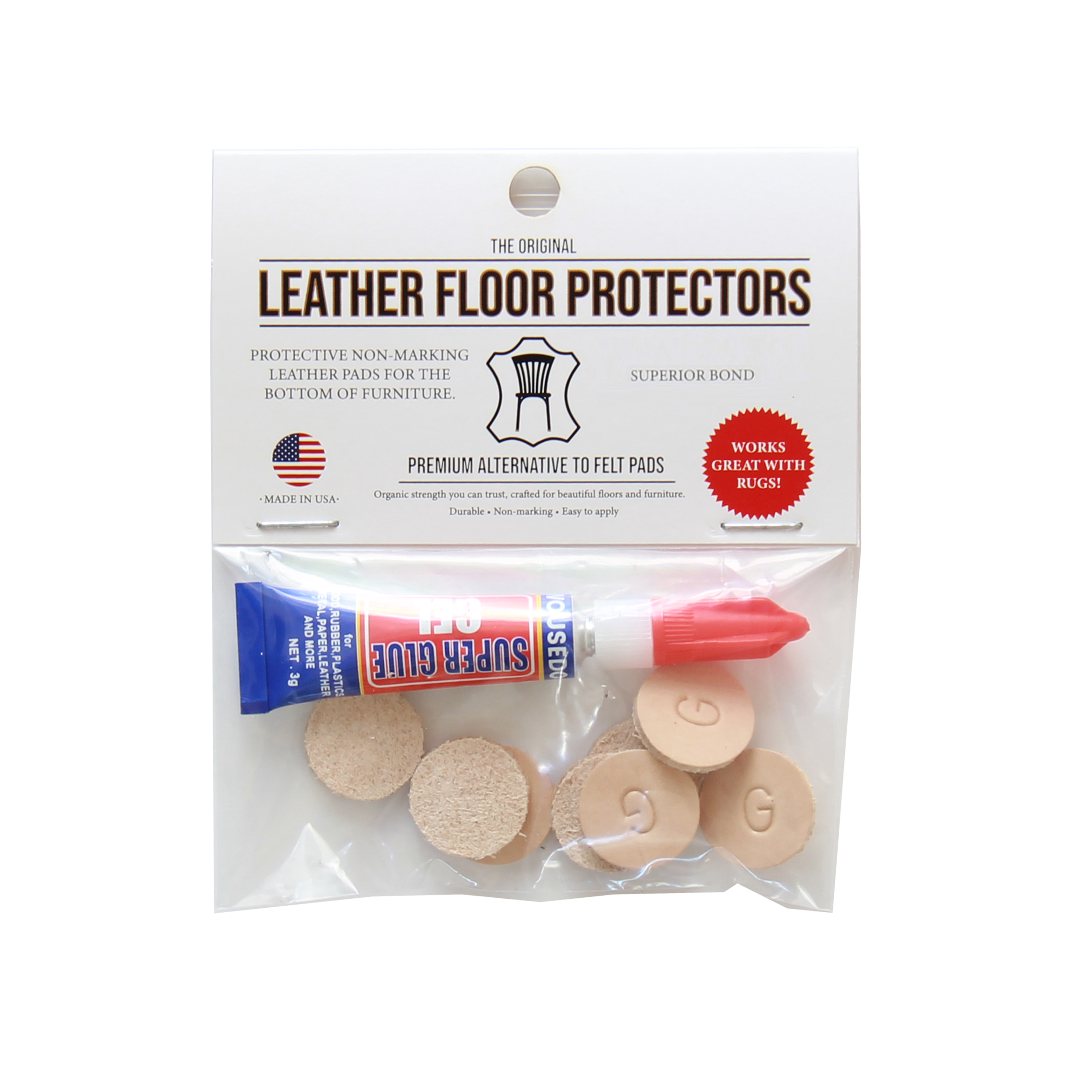 Glue-On Pads Leather Floor Protectors for Chairs & Stools - 3/4" Round USA-Made Vegetable Tanned Pads (8-Pack)