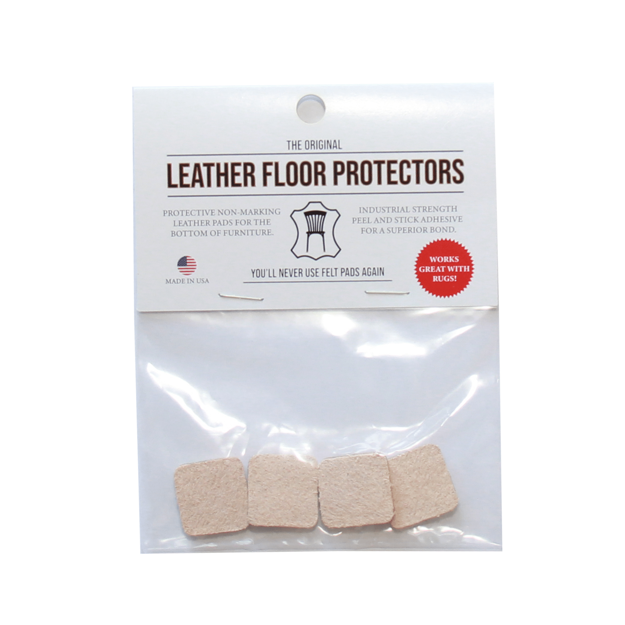 .8″ Square USA-Made Leather Floor Protector Pads (4-Pack)