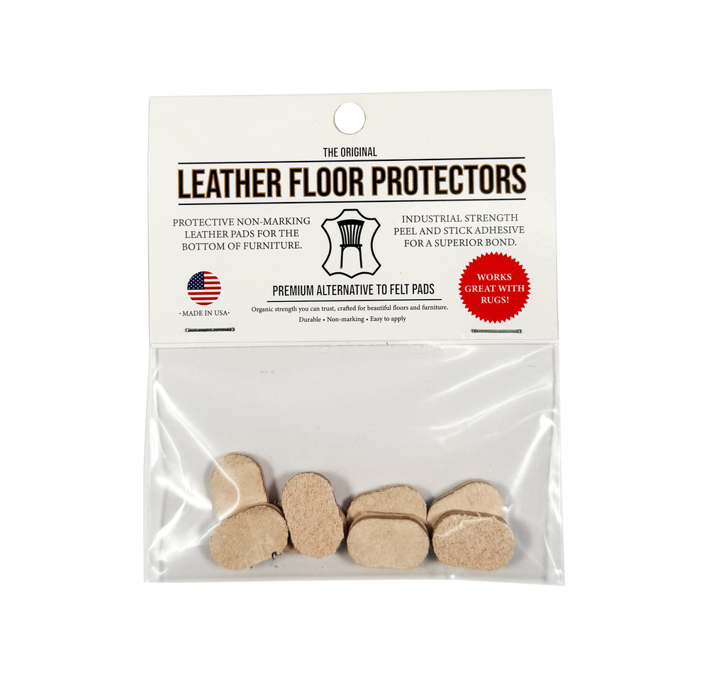 Leather Floor Protectors for Slim Furniture Rails - 0.8" x 0.5" Pill Shape USA-Made Vegetable Tanned Pads (8-Pack)