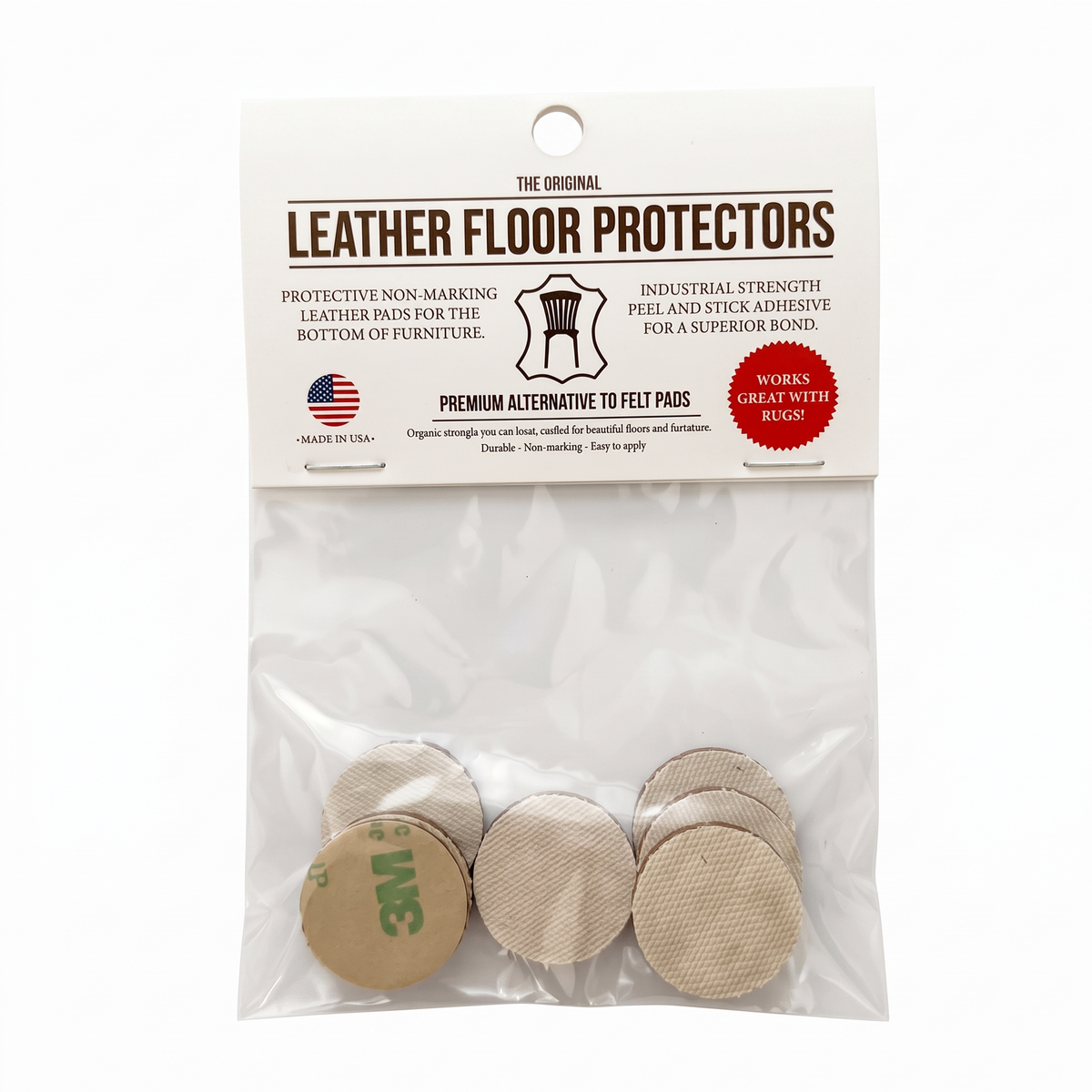 EASY SLIDE - Leather Floor Protectors for Furniture and Chairs - 1" Round USA-Made Vegetable Tanned Pads for Hardwood Floors (8-Pack)